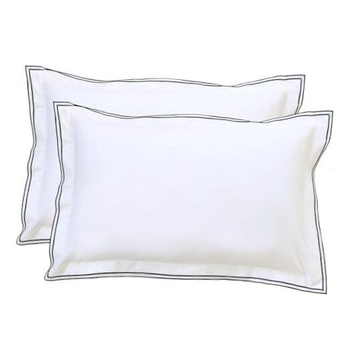 White Standard Pillow Shams Set of 2, 100% Cotton Embroidery Trims