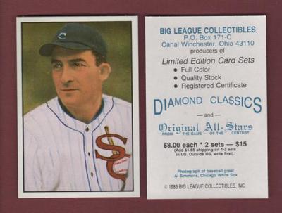AL SIMMONS, White Sox ~ Big League Collectibles 1983 ADVERTISING DC & OAS card