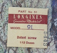 Vintage Longines 9l Watch Detent Screw Swiss Part In Original Packaging Vintage Longines 9l Watch Detent Screw Swiss Part In Original Packaging