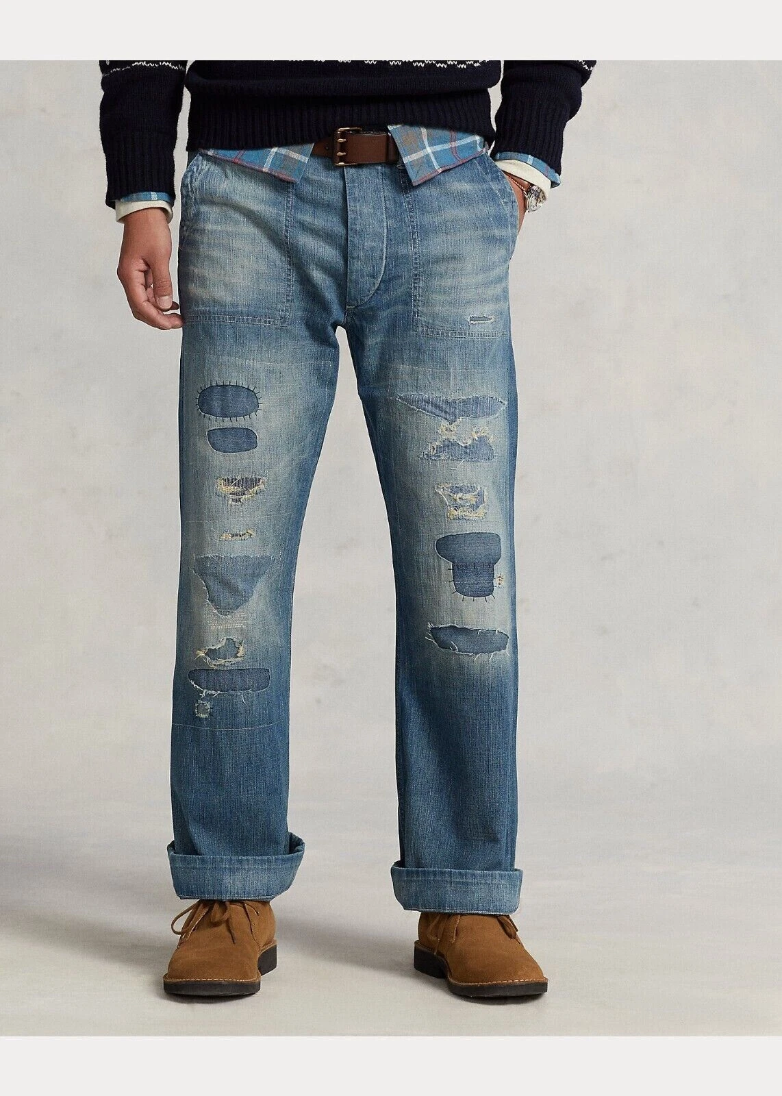 Polo Ralph Lauren Classic Fit Distressed Jeans Men's Size 34x30 Patch New 8