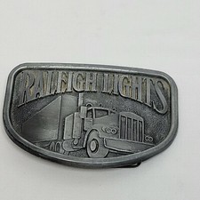 Vintage Raleigh Lights Tobacco Semi Truck Trucker Metal Belt Buckle Metal Grey