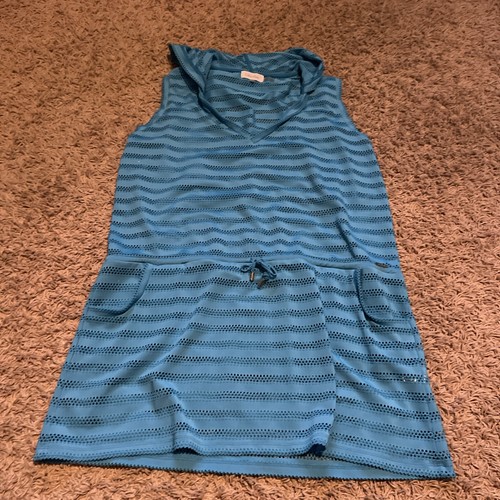CALVIN KLEIN Womens Hooded Swimsuit Cover Up Size L/xl Blue Semi Sheer Mesh - 第 1/6 張圖片