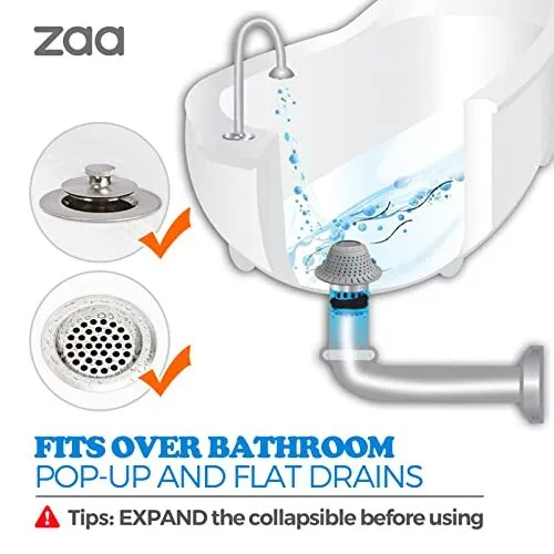 zaa Bathtub Drain Hair Catcher, 2 Pack Silicone Collapsible Bathtub Drain  Cover Hair Catcher & Protector for Pop-Up & Regular Drains of Shower