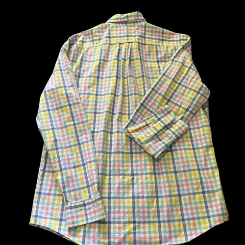 Land's End LT 16-16 1/2 Neck Button Up Shirt Pastel on White Checkered Pattern - Picture 4 of 8
