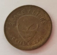 Vtg Space Aliens Grill & Bar Brass Token ~ Midwest Coin Concepts ~ MN ND