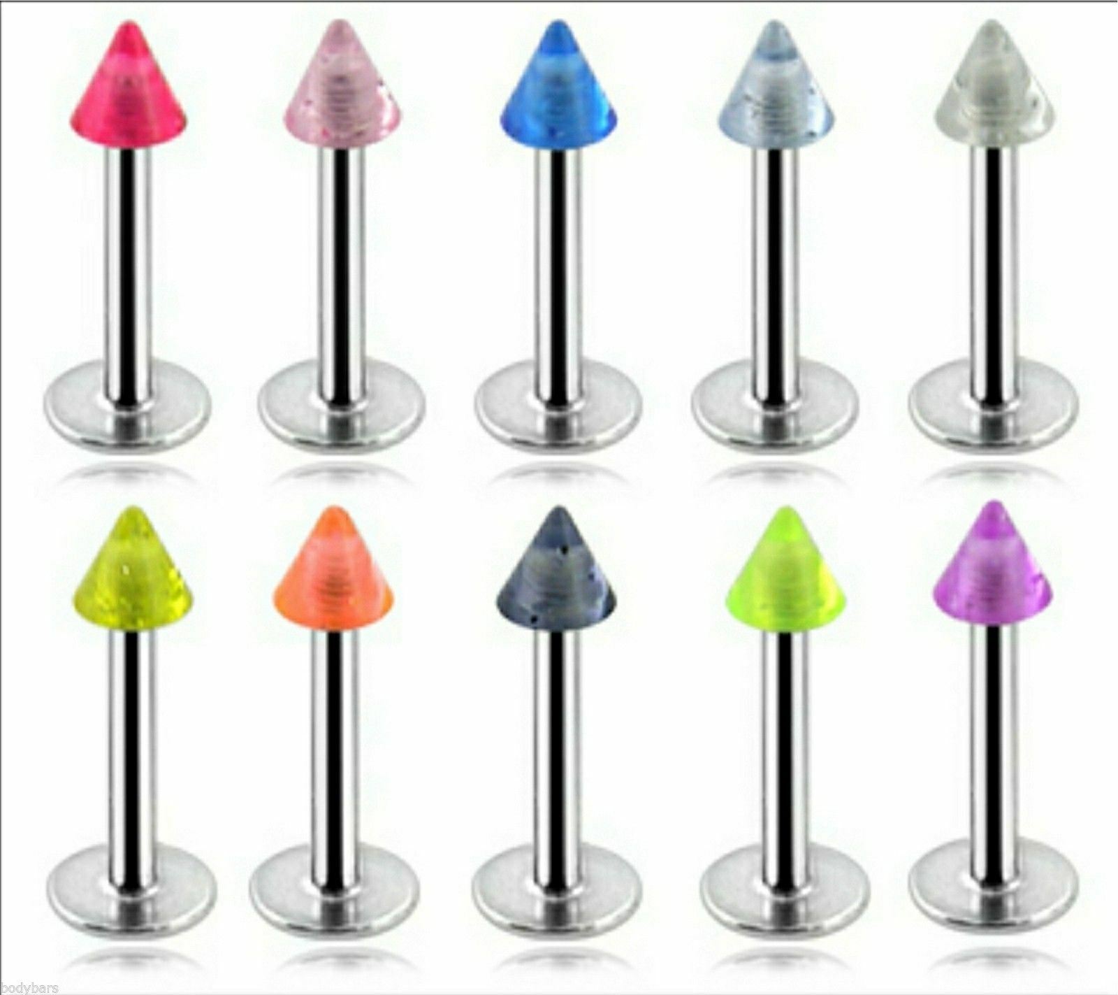 Labret Bars 5 UV Steel Glitter Cone Rook Tragus Snug Helix Piercing Barbells 16g