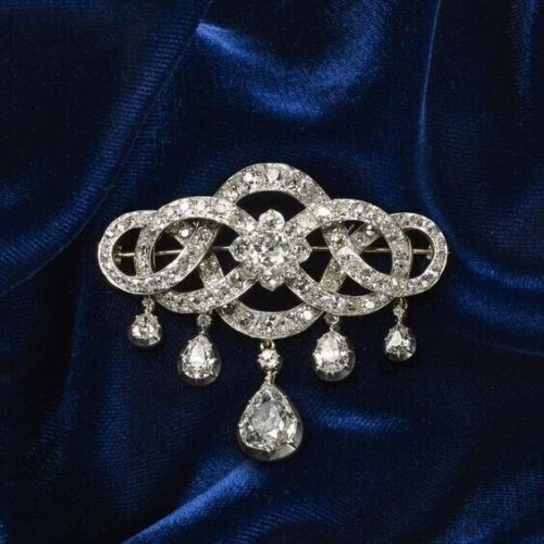 Broche broche diamant simulée en or blanc 14 carats 2,50 carats coupe ronde pour femmes - Photo 1 sur 3