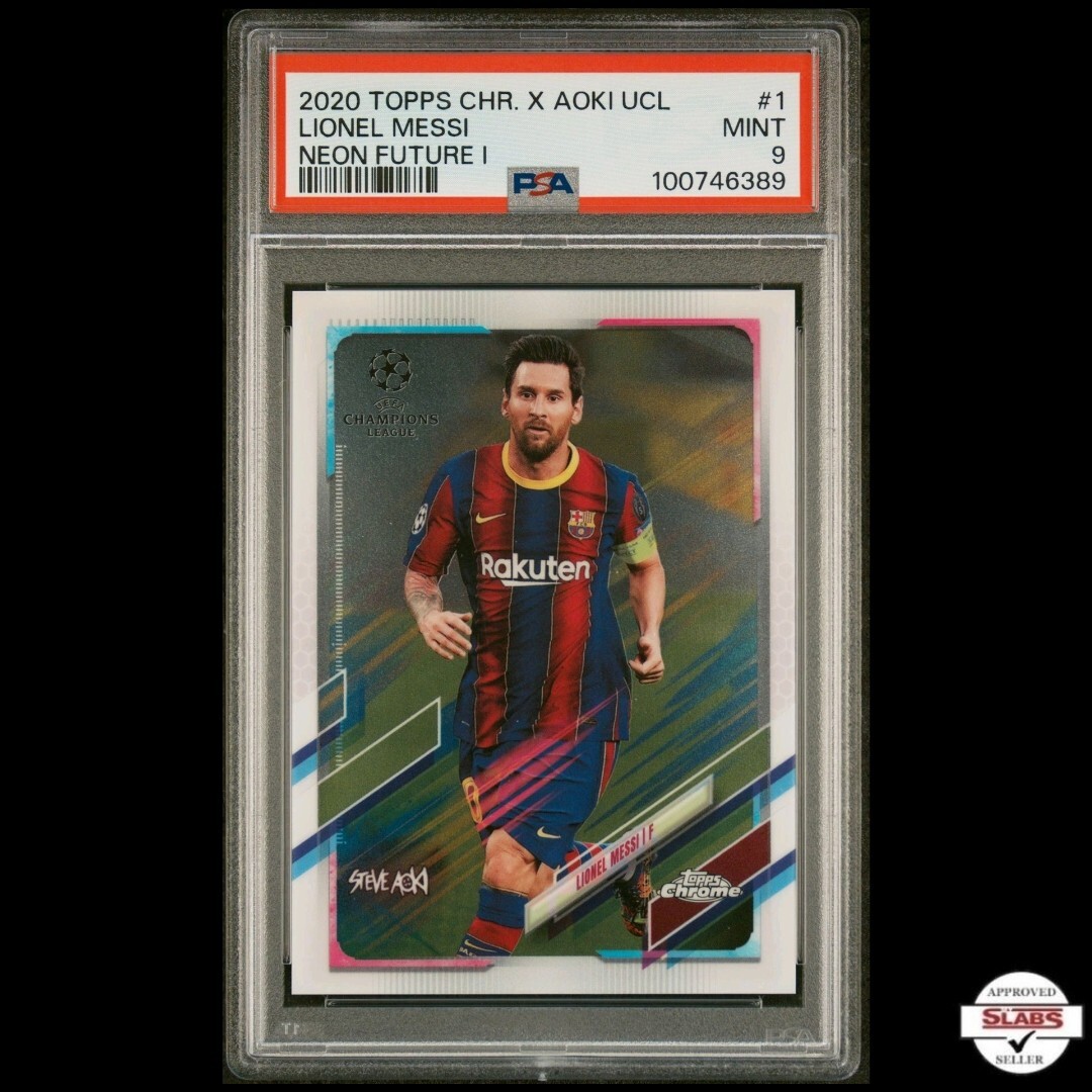 PSA 9 2020-21 Topps Chrome X Steve Aoki UCL Lionel Messi Neon Future I /199 #1