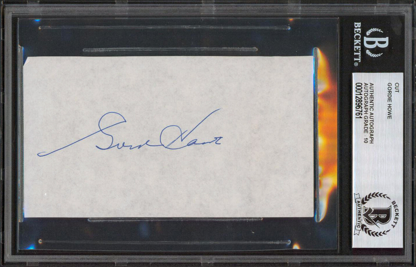 Gordie Howe Autographed Signed Red Wings 2.75X5 Cut Signature Auto Graded 10 Beckett Slabbed 