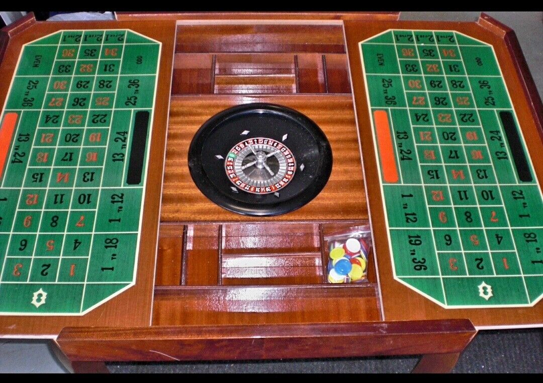 1960s Italian Inlaid Wood Multi Game Table With Roulette, Checkers/Chess,  Backgammon