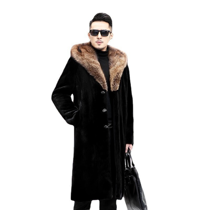 Winter Men's Fur Coat Hooded Long Faux Mink Fur Loose Casual Fur Warm