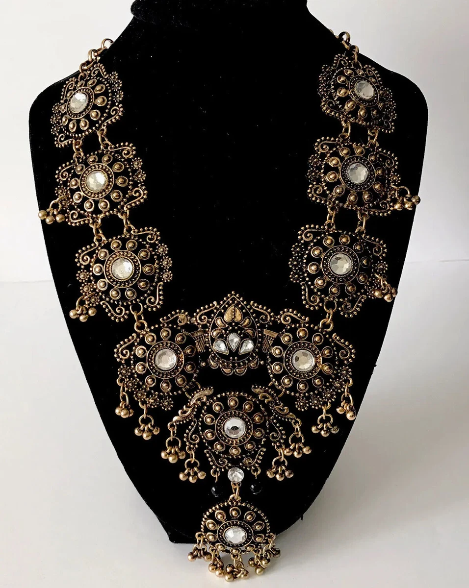 Filigree Open Baroque Ornate Statement Necklace Aged Gold Bronze