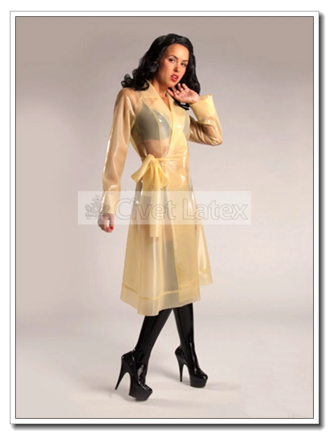 Latex Coat Long Sleeve Dress Transparent Waist Belt Sexy Hot Customize .4mm D109 - Image 2 of 4
