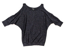 Express Women's Sweater Size XS Black Shimmer Sparkle Sleeve Cut-Outs