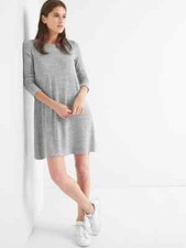 GAP Women Marled Heather Gray Long Sleeve Softspun Crew Neck Knit Swing Dress XS