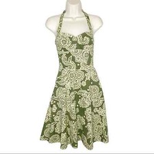 Windsor Sweetheart Green Floral Halter Spring Midi Flare Dress Size Small