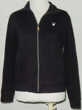 Playboy Women's Jacket Sz L Black W/white & Lt Blue Strip On Arms 2 Pockets #