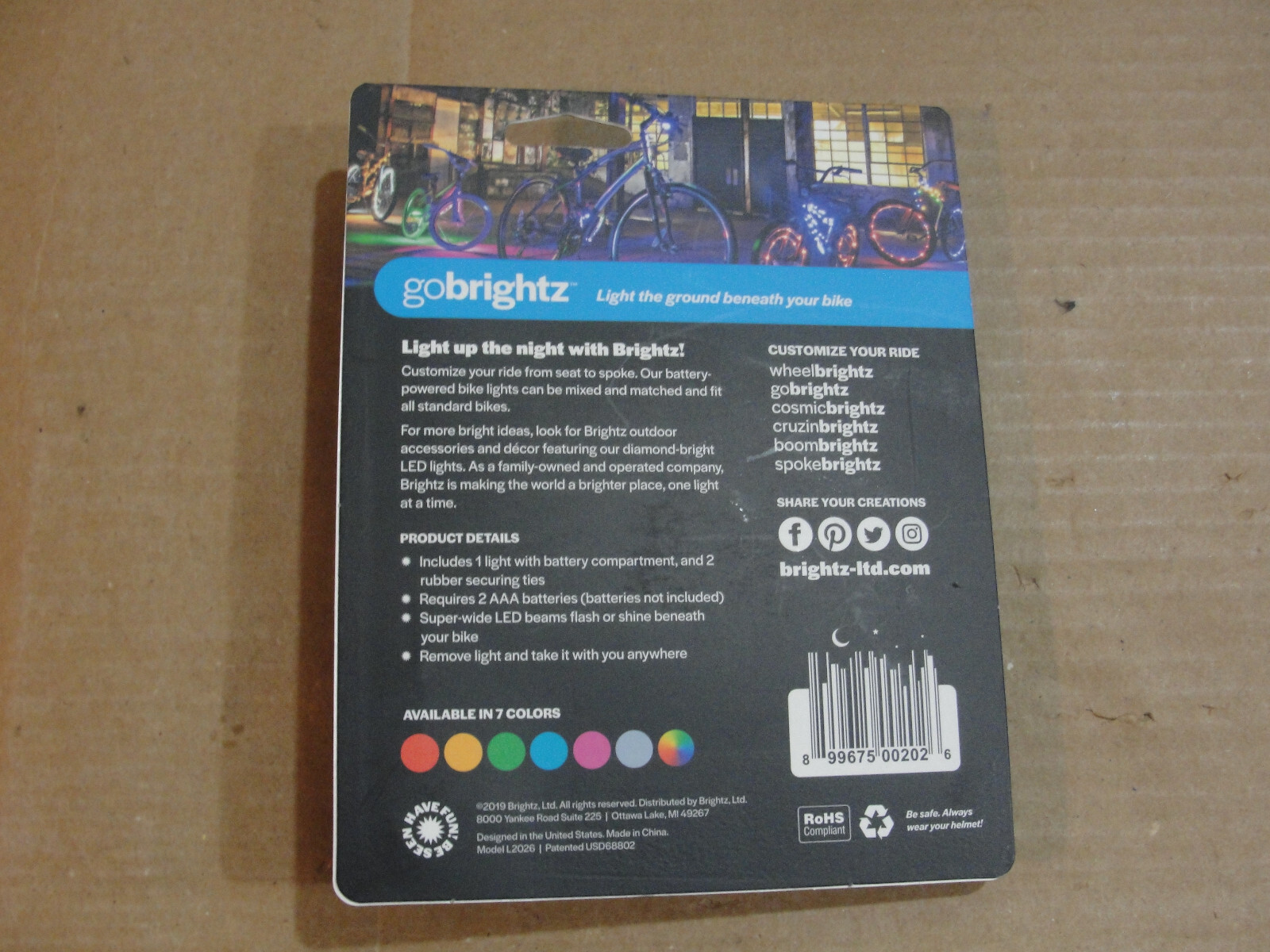 NEW Go Brightz LED Bicycle Accessory Frame Bike Light Illuminates Ground BLUE