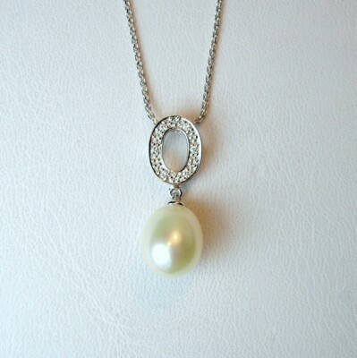 FW Cultured Pearl Natural Diamonds 14K White Gold Pendant w/Chain Was $595 Video