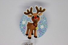 Christmas Rudolph Red Nose Reindeer Holiday Badge Reel ID Holder Nurse Teacher