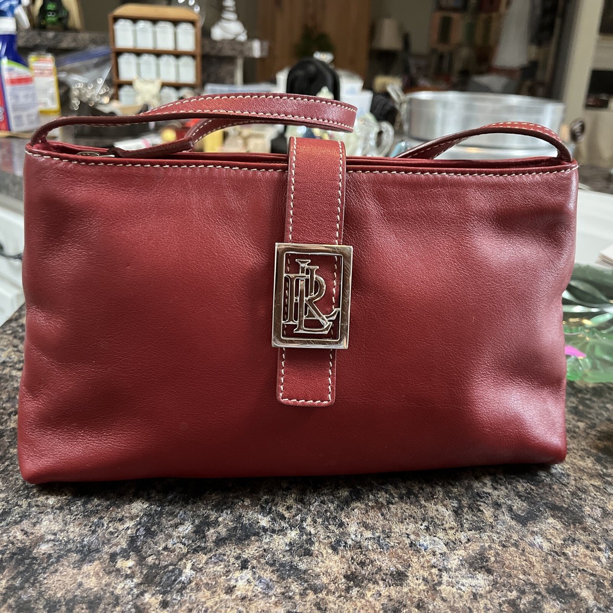 Vintage Lauren Ralph Lauren Red Leather Shoulder Bag 80s Stylish 