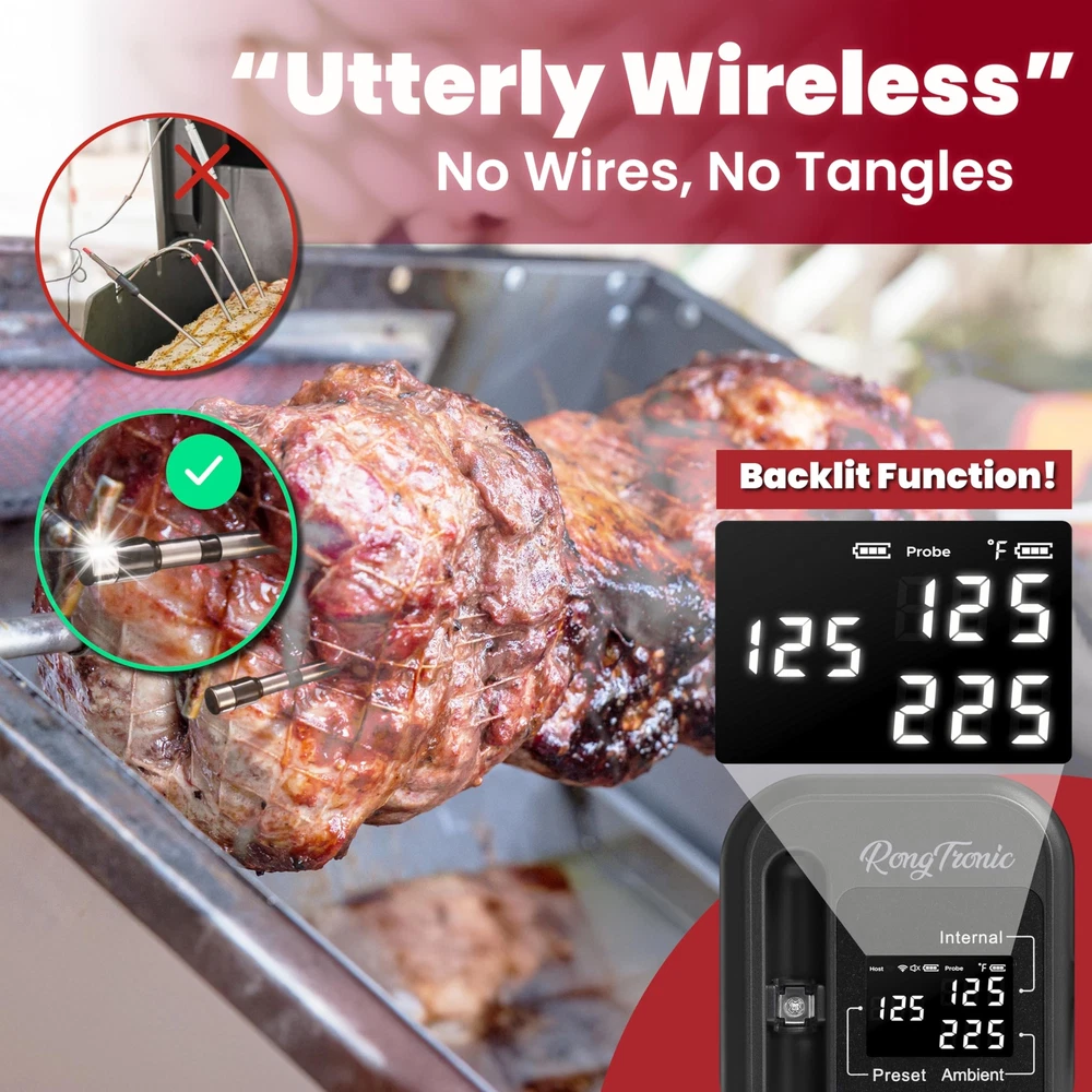 800FT Meat Thermometer Digital Wireless - Instant Read, Ultra Thin Probe, Blu...