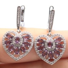 Buy 3 Get 1 Free Heart Shape Purple Amethyst CZ Women Present Silver Earrings