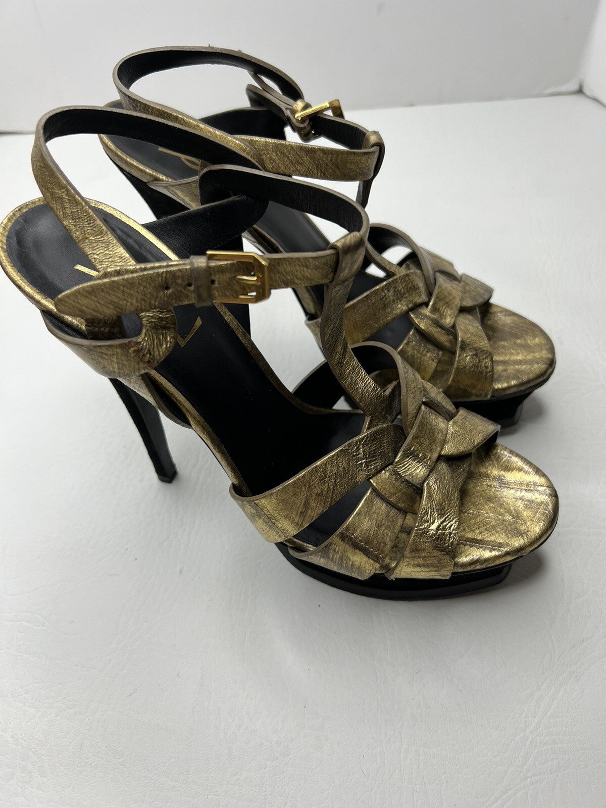 SAINT LAURENT YSL TRIBUTI ORO METALLIZZATO NERO OMBRE TAGLIA 37 5 7 5