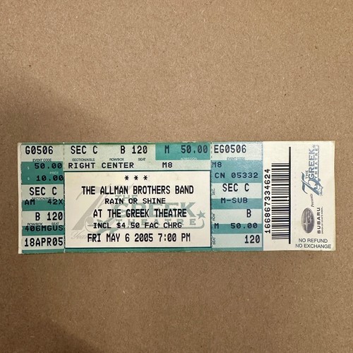 2005 THE ALLMAN BROTHERS BAND Ticket Stub At The Greek Theater Los Angeles B120 - Picture 1 of 3