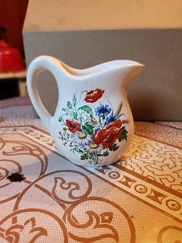 McCoy creamer/pitcher floral design pottery red floral Vintage Hard to find