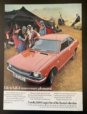 Corolla 1200 Coupe Auto und Langs Old Scotch Whiskey Vintage 70er Jahre Werbung