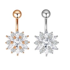 Snow Flake Flower Belly Button Bar Barbell Bar Dangle Body Piercing Navel Ring