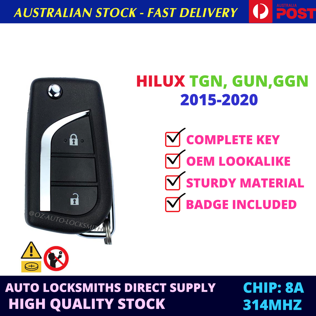 For Toyota Hilux Remote Key 2 Button 2016 2017 2018 2019 2020 2021