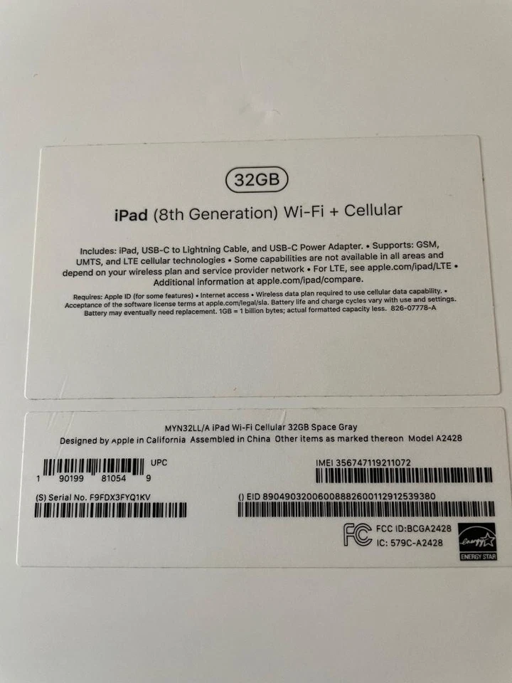 Apple iPad 8 (8th Gen) - (2020 Model) -  32GB - Wi-Fi  & Cellular  NIB - Image 3 of 4