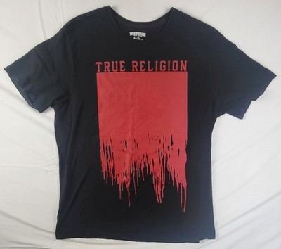 True Religion Brand Black/ Red Paint Dripping Logo Tshirt Mens 2XL