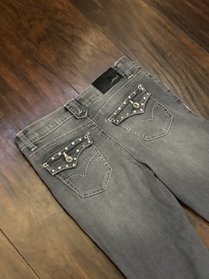 Jolt Girls Gray Denim Bootcut Jeans Size 12 Studded Button Zip Solid
