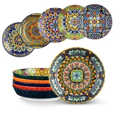 32 Oz Pasta Bowls Sets of 6, Ceramic Large Colorful Salad Serving Bowls for K...