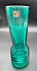 Vintage Blenko Handmade Teal Green Art Glass Vase w/ Original Sticker