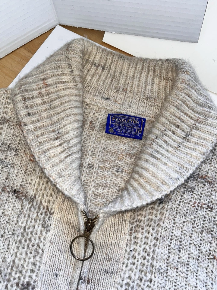 Vtg 1960s Pendleton Oatmeal Wool Westerly Zip Cardigan Sweater Big Lebowski Sz S - Image 4 of 4