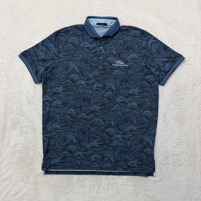 Greyson Polo Shirt Mens XL Blue Dragon Nautical Graphic AOP Golf Performance