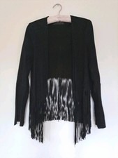 Zara Woman Black Suede Fringed Jacket S Boho Festival Cowgirl