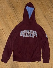 American Eagle Men's Burgundy Graphic Logo Pullover Hoodie M Front Pocket