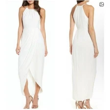 Shona Joy Draped Halter Tulip Gown White 2