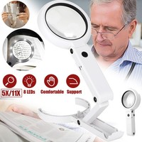 5X 11X Lupe Mit Licht Und StäNder Handlupe 8 Led Licht Lupe FüR Senioren Lesen