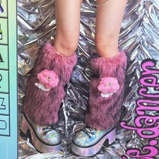 Fur Leg Warmers - Fuzzy Fluffies - Dusty Rose Tipped - 15 in