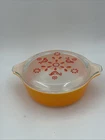 Vintage Pyrex Orange Round Casserole 471 Pint Friendship Birds Clear Lid 470-C
