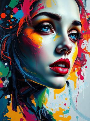 Foto A4 Portrait Frau Schönheit Kunst Farben Poster Kunstdruck Wandbild (4472)