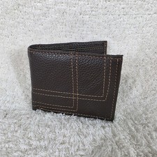 Men's Genuine Leather Bi-Fold Wallet Brown Contrast Stitching Made in Mexico