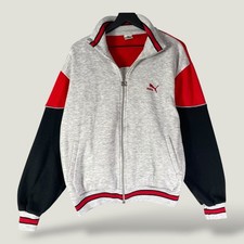 Vintage Puma Track Jacket Gray Red Black Colorblock Full Zip Retro Mens L 80's