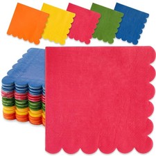 Colorful Scalloped Paper Napkins for Parties 6.5 x 6.5 In, 5 Colors, 150 Pack